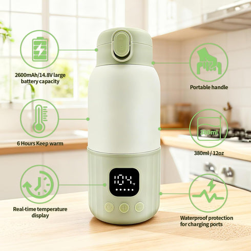 varrisin 12.8 oz 100w Portable Milk Warmer for Travel, Baby Bottle Warmer with Fast Heating, Formula Container to Go
