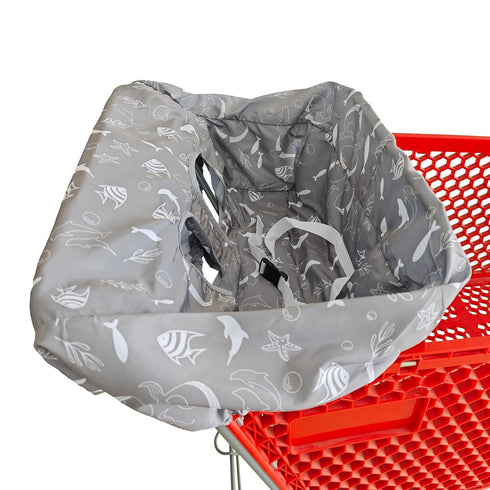 Portable Shopping Cart Cover, High Chair and Grocery Cart Covers for Babies, Kids, Infants (Gray Seaworld)