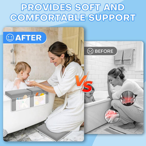 Elbow Set, Bath Kneeler and Rest Pad Comfortable Baby Bath Kneeling Pad for Tub with Toy Organizer Pockets, Non-Slip