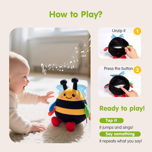 6 12 18 Tummy 1 2 3 hahaland Baby Toy for + Months Crawling Musical Dancing Bouncing Learning Bee Plush, Interactive