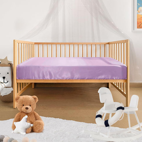 Pro Goleem Satin Soft Crib Sheet for Baby with Sensitive Hair, Silky Lavender Fitted Cover 52’’x28’’x8’’