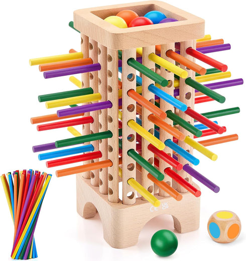 WhimsiPlay 42 3 4 5 6 Counting, 3 Montessori Game Wooden Board Games, Colorful Sticks Dice Game Math Learning Toys