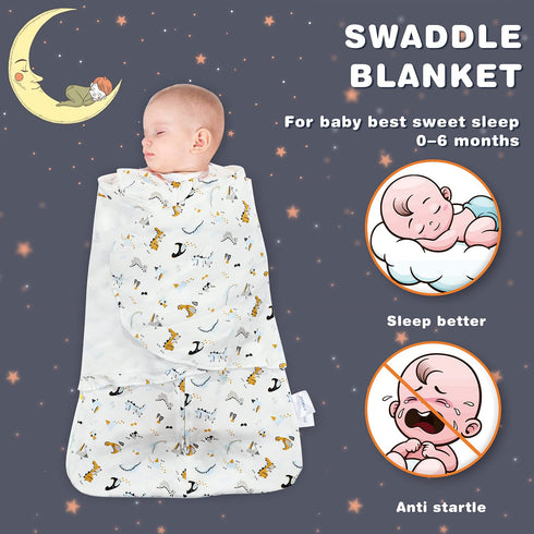 100% 3-Way 1.0 3-6 Swaddle-Blanket Baby Girl & Boy Swaddles Newborn Infant Transition Cotton Wrap Blankets, Adjustable