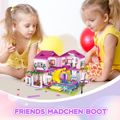 Pink Girls Summer Villa Friends Building Set | 1018 PCS Compatible with Lego Friends | Educational Toy for Kids Age 8-12