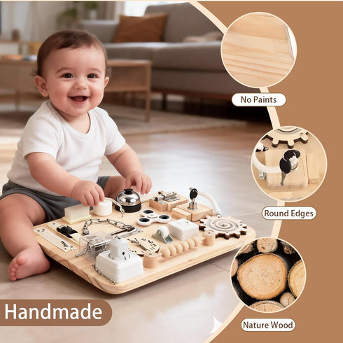Potatomato Wooden Montessori Large Busy Board for Toddlers and Kids Sensory Activity Board Toy for Babies Boys Girls