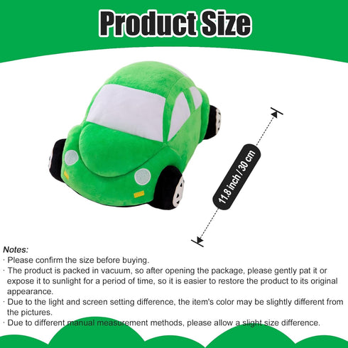 Car Plush Green Stuffed Pillow - Cute Car Shaped Toy Decor Gifts for Kids 11.8 inch