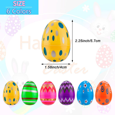 36PCS JIALWEN Plastic Easter Eggs Printed Fillable Eggs Bright Colorful for Easter Theme Party Easter Basket Stuffers