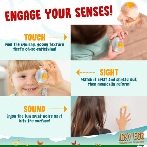 Namre' (4-Pack) Squishy Ball Funky Splat Eggs Namre Clear Egg Yolk Stress Relief Toys Squeeze Fidget Toys for Kids