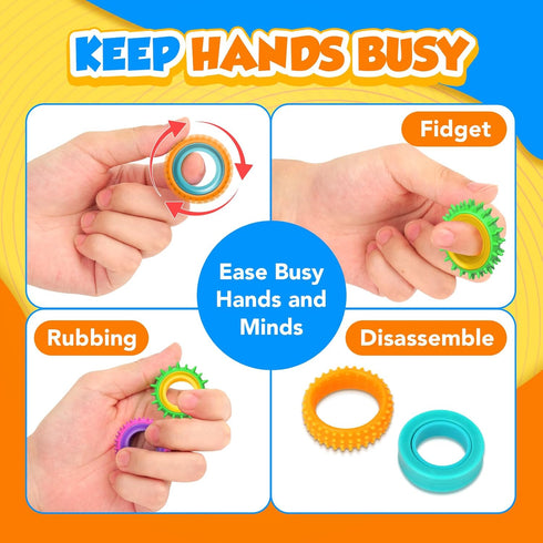 24 Pack Fidget Toys Sensory Rings for Kids: Goodie Bags Stuffers for Kids - Quiet Stress Toys for Autism Calming - Fun
