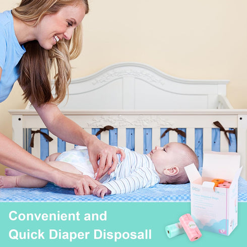 8 Rolls/120 Diaper Bags Disposable for Baby, Refill Bags Dirty Disposable Diaper Bags with Dispenser, Convenient