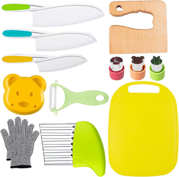 Leking 13 Pcs Wooden Kids Kitchen Knife, Kids Knife Set with Gloves