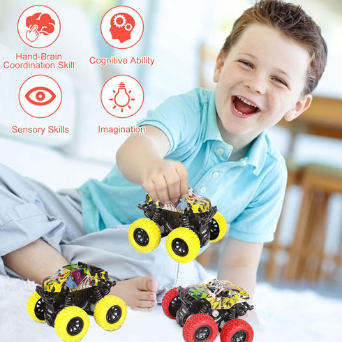 M SANMERSEN Car Toys for Toddlers 1-3 - 2 Pack Monster Truck Toys with 360° Rotating Stunt Cars for Boys Girls Birthday