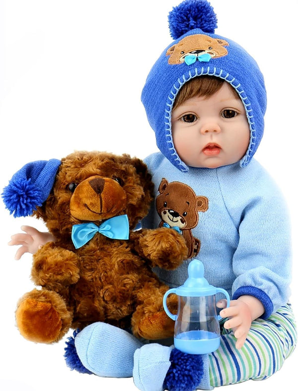 Aori Reborn Baby Dolls Boy, 22 Inch Realistic Lifelike Newborn Baby Doll with Teddy Toy and Accessories