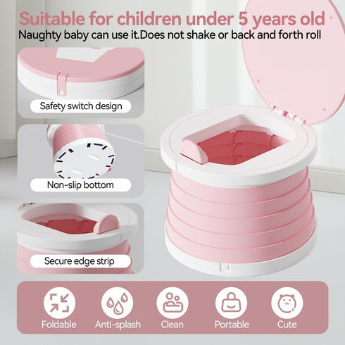 Liazonkj Portable Foldable Toddler Travel Potty - Medium Pink Potty Seat, Emergency Toilet for Car Camping Hiking
