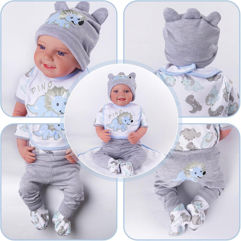6 17-22 Inch BABESIDE Pcs Reborn Baby Doll Clothes for Babydolls, Dinosaurs Pattern Lifelike Reborn Baby Doll