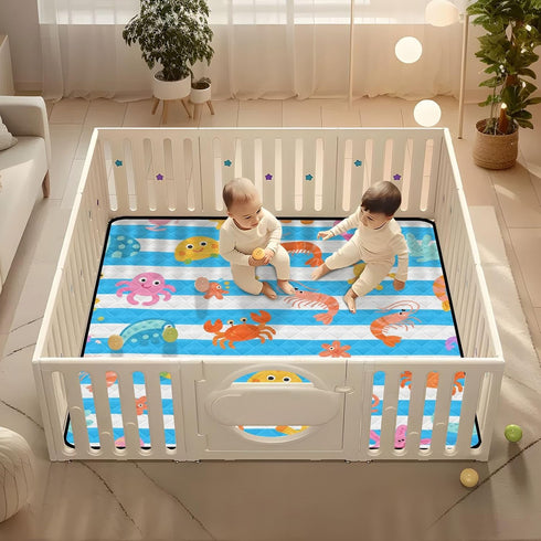 EtherSpher foldablummy 50'' 50''para Blue White Striped Sea Animal Large Non-Slip Baby Girl Play mat for Floor