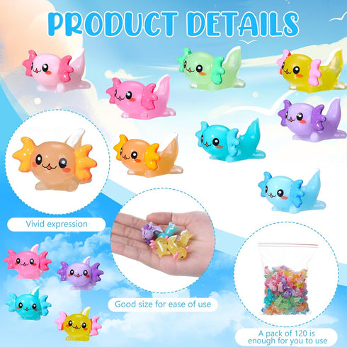 Liliful 120 Pcs Christmas Mini Resin Axolotl Toy, Miniature Axolotl Figurine for DIY Crafts