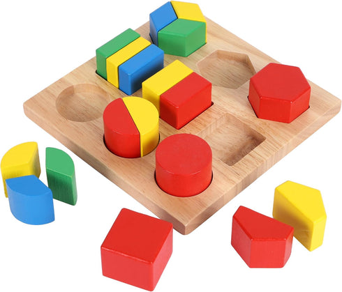 8 1 Set 3 4 5 6 TOWO Wooden Geometric Shapes Stacking Rings and Fractions Boards in Puzzles- Shape Sorter Sorting Toy
