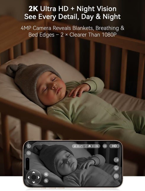Outinput 2K 4MP 360 2-Way Baby Monitor with Camera and Audio, Indoor Security Camera for Home, PTZ, AI Crying & Feeding