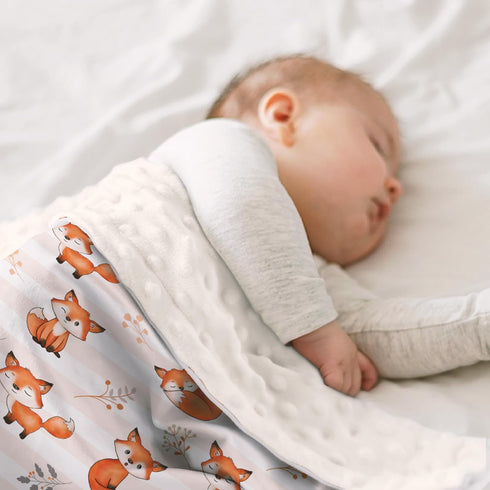 SANDJEST Fox Baby Blankets, 30 x 40 Minky Blanket with Double Layer Dotted Backing for Newborns & Toddlers