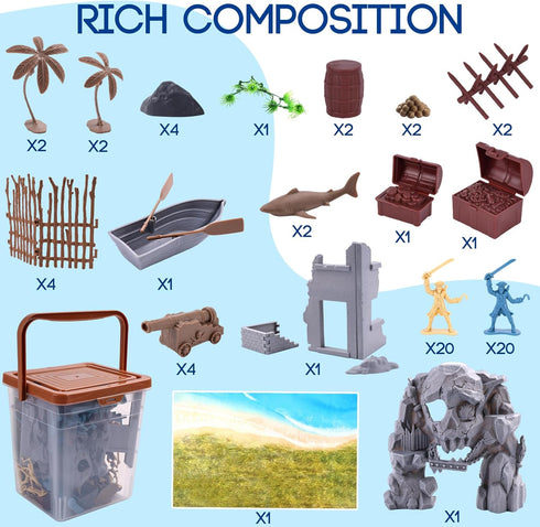 3 Otters 90PCS Pirate Toy Set, 2 Colors Pirate and Skeleton Warriors Figures with Accessories for Kids Birthday