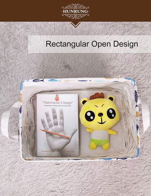 HUNRUNG Rectangle Storage Basket - Cute Canvas Organizer Bin for Pet/Children Toys, Books, and Clothes