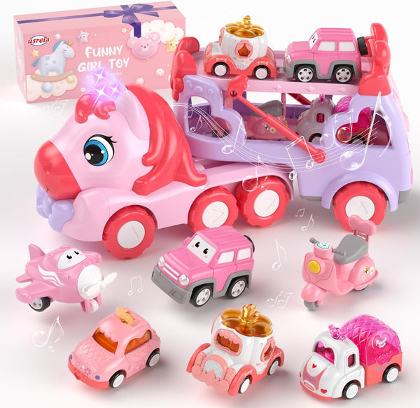 usrela Toys for 2 3 Year Old Girl Truck, 7-in-1 Girl Carrier