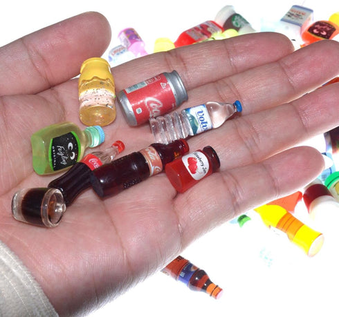 Miniature Food Drink Bottles Pretend Play Kitchen Game Party Toys (10 Bottles + 10 Random Foods)
