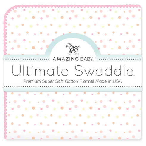 Amazing Baby Large Receiving Blanket, Softest US Cotton Flannel, 42x42 Inch, Playful Dots Multi Pink