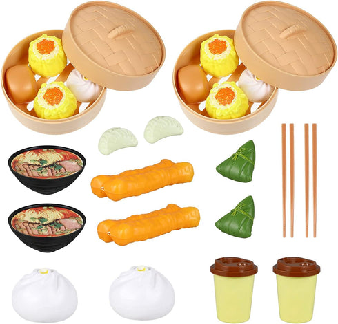 Chinese Breakfast Pretend Play Food Sets for Kids Kitchen - 2 Sets Mini Food Play Set for Dollhouse