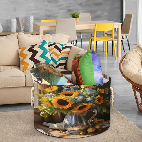 Closet Bouquet of Sunflower Round Baby Gift Baskets,Sunflower Round Decorative Storage Box Canvas Fabric Organizer