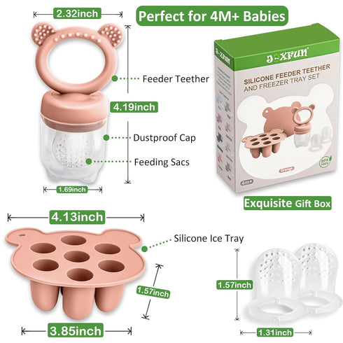 Baby Breastmilk Popsicle Molds & Fruit Food Feeder Pacifier Combo - BPA Free Silicone Teething Toys (Orange)