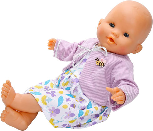 14-16 Inch 2-Piece Set Baby Doll Clothes for Baby Dolls Cute Handmade Purple bee Dress with Purple a Coat