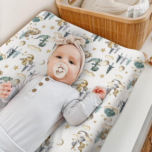 Watercolor Cute Dragon Fairy Tale Changing Pad Cover for Baby Boy, Soft Stretchy Safe Snug Fitted Diaper Change Table