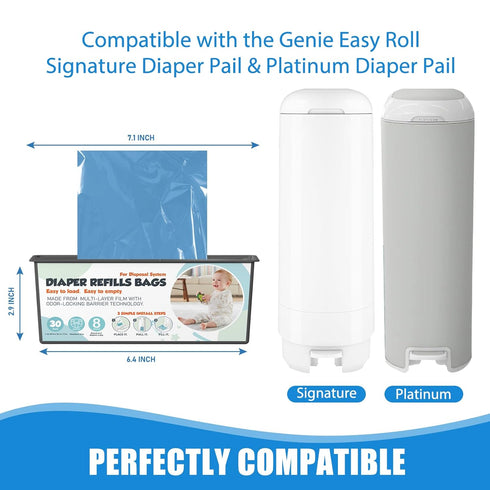Zippland 30 7-Layer 4 Pack (120 Diaper Pail Refills Bags with Bags Compatible with Genie Easy Roll Signature