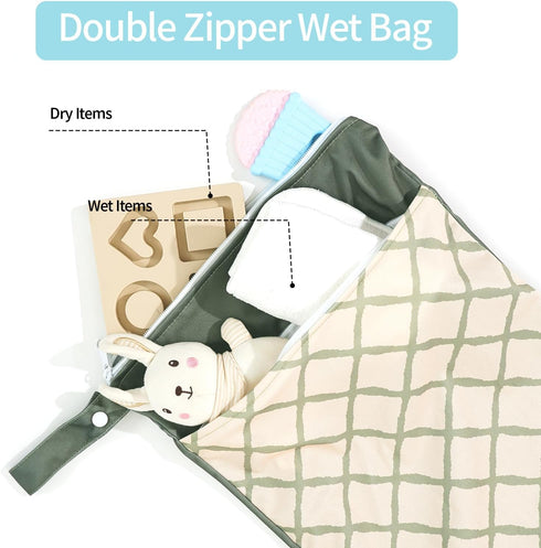 CoolaPeach 2pcs Wet Bags Waterproof Reusable Wet Dry Bag with Two Zippered Pockets Travel Beach Pool Daycare Yoga Gym