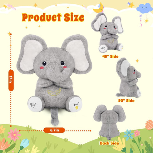 BRICHOEE Breathing Stuffed Animal, Soothing Elephant Stuffed Animal with Moving Ears, Breathing Motion, Calming Sound
