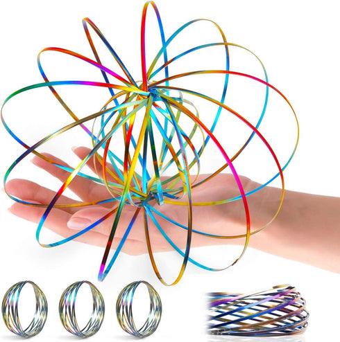 3 Pack Flow Ring Arm Magic Spring Sculpture Ring Game, Colored Kinetic Spring Interactive Stress Relief Rings