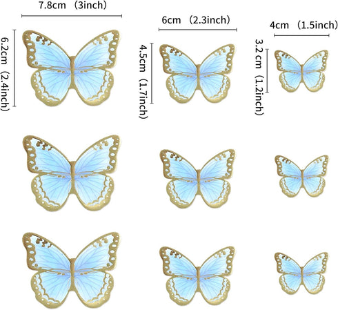 Ercadio 30 Pack 3D Butterfly Cake Toppers, Waterproof Blue & Arts Cupcake Picks for Baby Shower, Birthday Decor