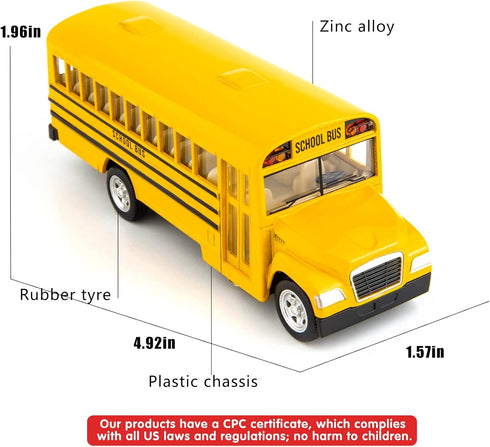 BDTCTK Diecast Yellow School Bus Toy Cars, 5 Inch Pull Back Car with Opening Doors for Kids