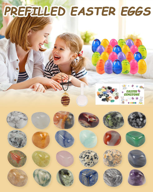 Voplintra 24 Pack Gem Filled Prefilled Easter Eggs, Gemstones Party Favors for Kids Prize Box Birthday Party Supplies
