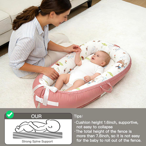 Meindoovm Baby Lounger | Organic Cotton Infant Support Cushion | Reversible, Adjustable & Portable Floor Cushion |
