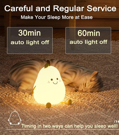 Kids,Dimmable HAPPYBAG Cute Silicone Night Light for Nursery Pear Lamps,Kawaii Room Decor Fruit Night Light Bedside