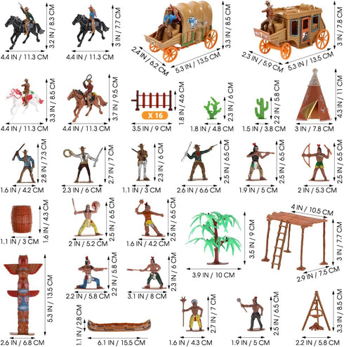 Playset, NUOBESTY Cowboys and Indians Plastic Figures Wild West Cowboys and Indians Models for Miniature Sandbox