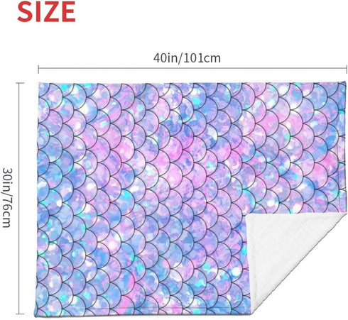 Mermaid Scales Baby Blanket, Soft Plush Throw for Girls, Toddler Newborn Nursery Bed Blanket, 40x30 Inches