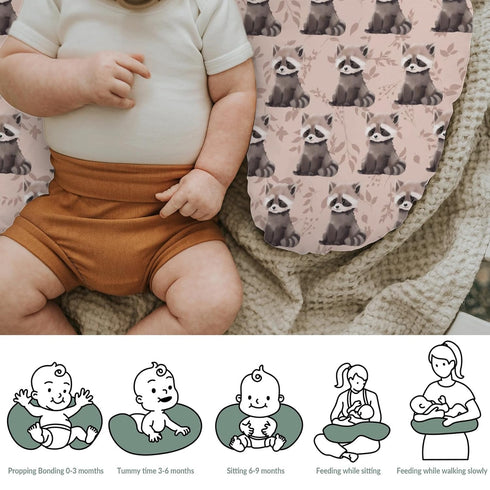Vintage Raccoon Boho Leaves Baby Nursing Pillow Covers for Boy Girl Cute Raccoons Nursing Pillowcase for Breastfeeding