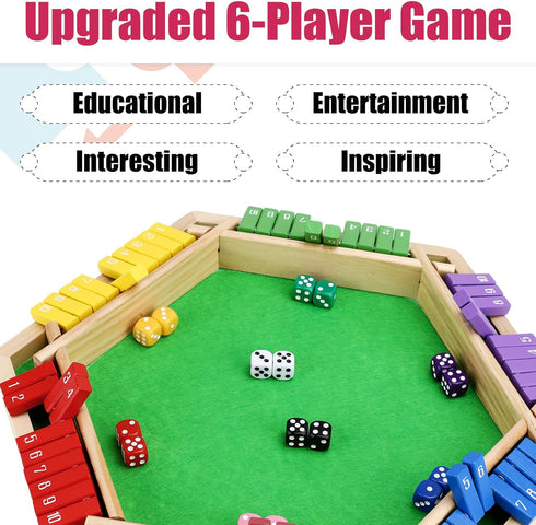6 12+4 Shut The Box Game for Players - Wooden Board Tabletop Family Math Game with Dice