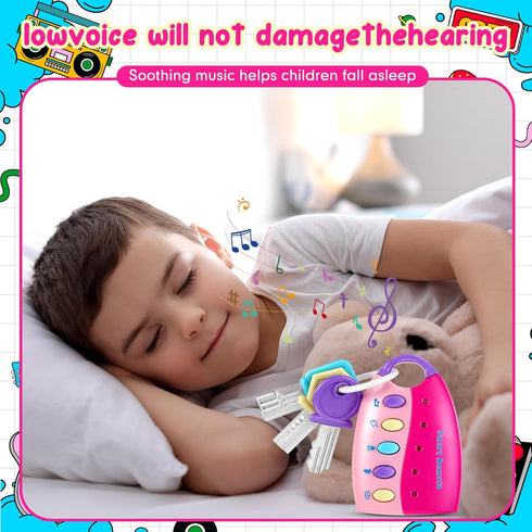 Skylety Musical Smart Remote Key Toy, Fun Fake Car Keys with Sound and Lights for Travel Play (Pink)