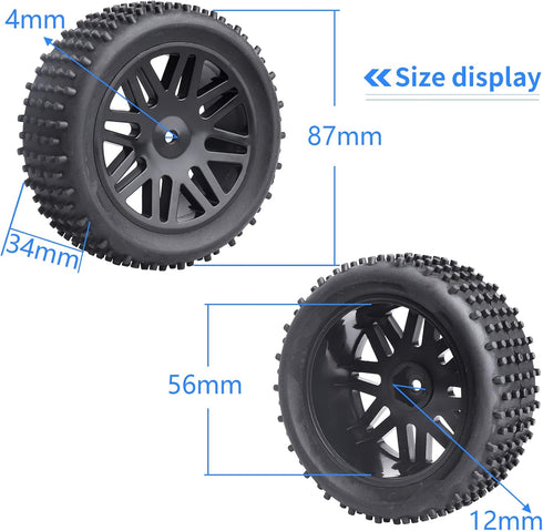 Hobbypark 1/10 Scale Off Road Buggy Tires & Wheel Rims Set (4-Pack) with 12mm Hex Hubs and Foam Inserts