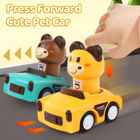 1-3, 1-2 Girl,1st Set 6-9-12-18 Press to Go Car Toys for Toddlers Animal Baby Car Toys for Years Old Boy Birthday Gift